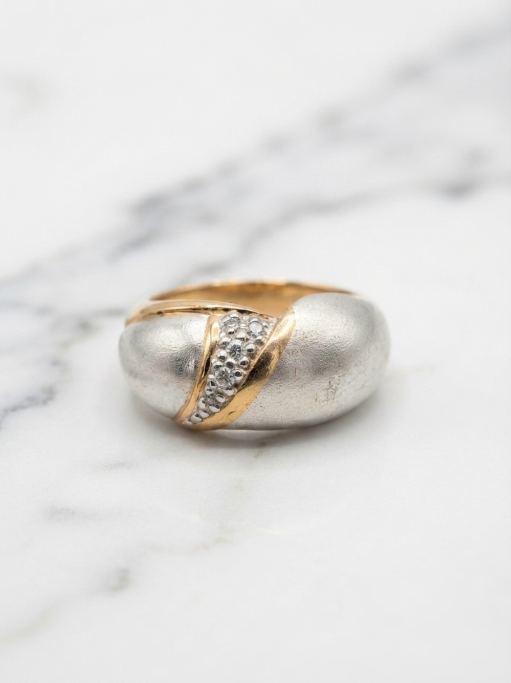 Vintage 925 Sterling Silver and Gold Vermeil Crossover Statement Ring 7.5